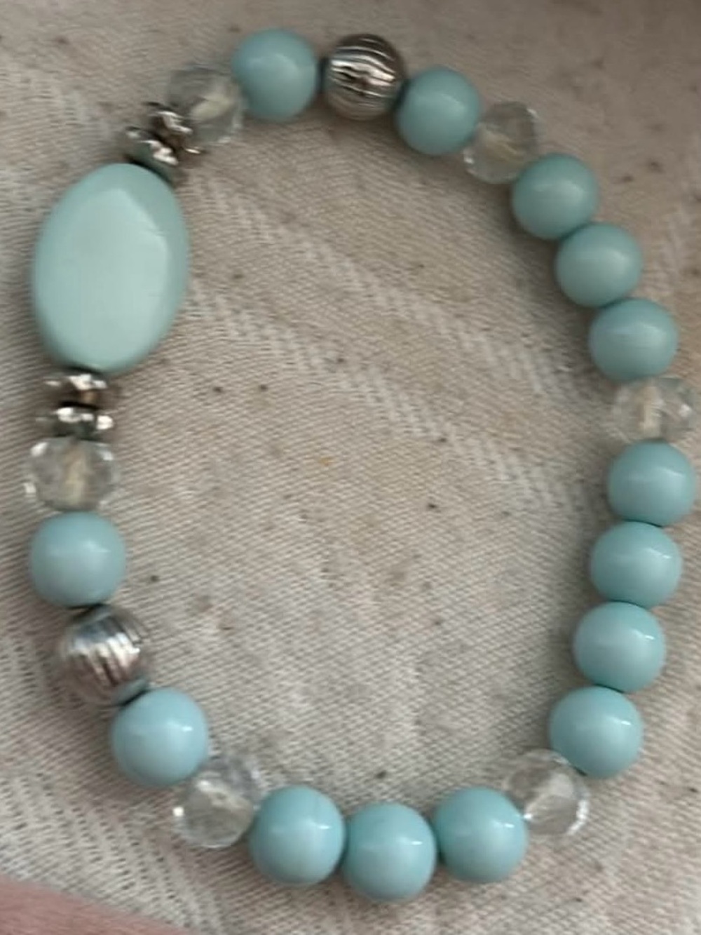 LIGHT BLUE/MINT BEADED STRETCH BRACELET
